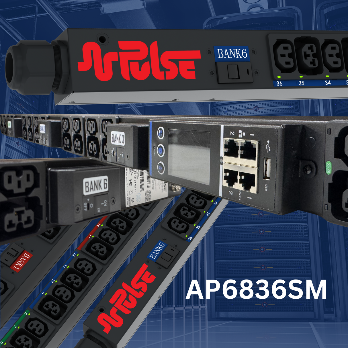 PULSE™ Advanced Smart rPDU AP 6836SM Metered w Outlet Switching 43kW 415V 60A 3PH 0U