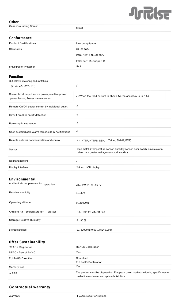 PULSE™ Advanced Smart rPDU AP 9867SM Metered w Outlet Switching 17kW 208V 60A 3PH 0U
